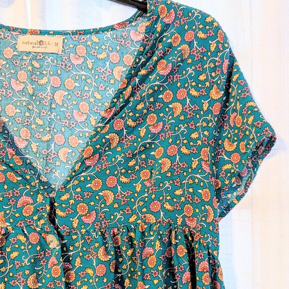 Natural Life Avery Midi Dress in Teal and Orange Boho Floral Pockets Cottagecore - Picture 7 of 14